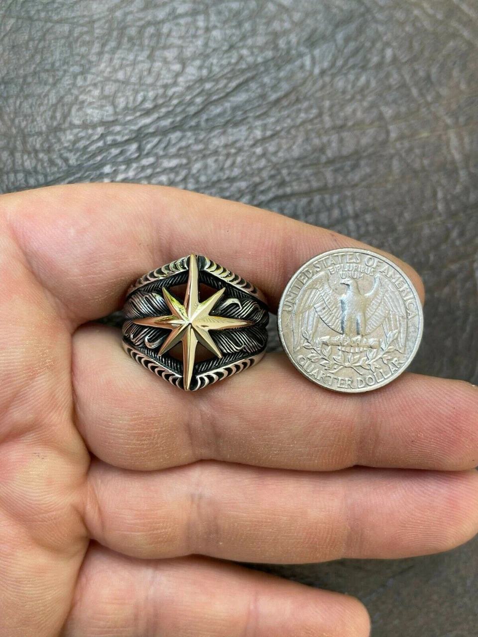 Real 925 Sterling Silver & 10k Gold Mens Nautical Compass Star Ring Sizes 7-13 15 Real 925 Sterling Silver & 10k Gold Mens Nautical Compass Star Ring Sizes 7-13 - Image 13