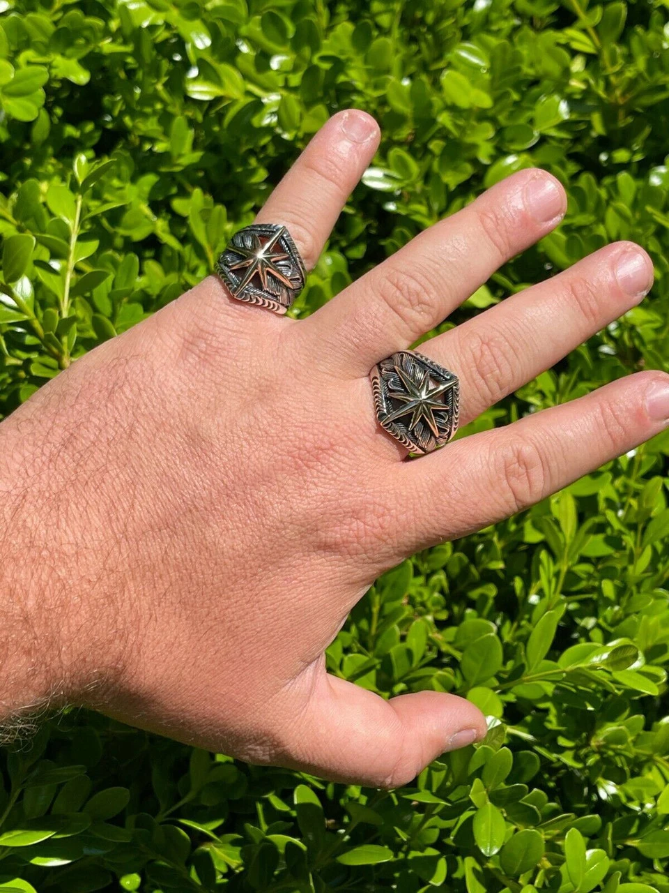 Real 925 Sterling Silver & 10k Gold Mens Nautical Compass Star Ring Sizes 7-13 12 Real 925 Sterling Silver & 10k Gold Mens Nautical Compass Star Ring Sizes 7-13 - Image 10