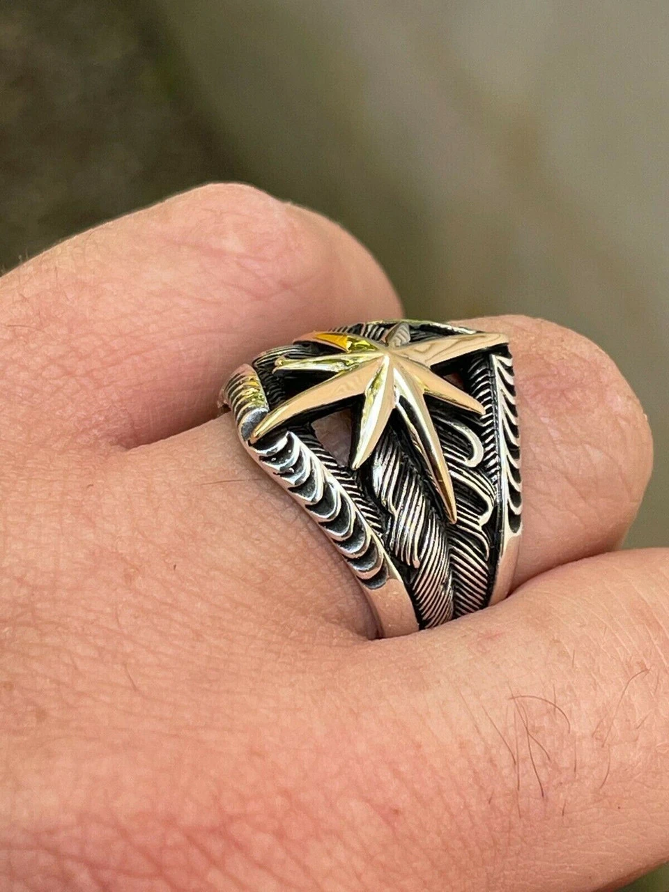 Real 925 Sterling Silver & 10k Gold Mens Nautical Compass Star Ring Sizes 7-13 5 Real 925 Sterling Silver & 10k Gold Mens Nautical Compass Star Ring Sizes 7-13 - Image 3