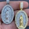 Real 925 Sterling Silver & 14k Gold - Virgin Mary Necklace Iced Baguette Pendant 1 Real 925 Sterling Silver & 14k Gold - Virgin Mary Necklace Iced Baguette Pendant -Harlem Bling Shop harlembling real 925 sterling silver and 14k gold virgin mary necklace iced baguette pendant 09901.1664384741