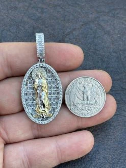 Real 925 Sterling Silver & 14k Gold - Virgin Mary Necklace Iced Diamond Pendant 19 Real 925 Sterling Silver & 14k Gold - Virgin Mary Necklace Iced Diamond Pendant -Harlem Bling Shop harlembling real 925 sterling silver and 14k gold virgin mary necklace iced diamond pendant 16509.1664399039