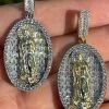 Real 925 Sterling Silver & 14k Gold - Virgin Mary Necklace Iced Diamond Pendant