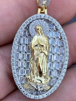 Real 925 Sterling Silver & 14k Gold - Virgin Mary Necklace Iced Diamond Pendant 18 Real 925 Sterling Silver & 14k Gold - Virgin Mary Necklace Iced Diamond Pendant -Harlem Bling Shop harlembling real 925 sterling silver and 14k gold virgin mary necklace iced diamond pendant 70451.1664373366