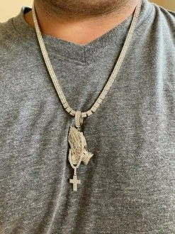 Real 925 Sterling Silver Big 3" Praying Hands Cross Mens Pendant Necklace ICED 25 Real 925 Sterling Silver Big 3" Praying Hands Cross Mens Pendant Necklace ICED -Harlem Bling Shop harlembling real 925 sterling silver big 3 praying hands cross mens pendant necklace iced 12734.1664393742
