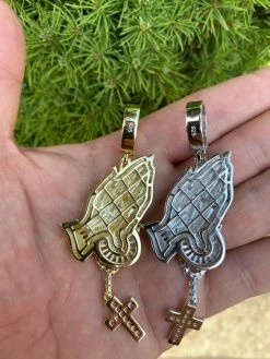 Real 925 Sterling Silver Big 3" Praying Hands Cross Mens Pendant Necklace ICED 20 Real 925 Sterling Silver Big 3" Praying Hands Cross Mens Pendant Necklace ICED -Harlem Bling Shop harlembling real 925 sterling silver big 3 praying hands cross mens pendant necklace iced 23340.1664374918