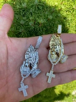 Real 925 Sterling Silver Big 3" Praying Hands Cross Mens Pendant Necklace ICED 21 Real 925 Sterling Silver Big 3" Praying Hands Cross Mens Pendant Necklace ICED -Harlem Bling Shop harlembling real 925 sterling silver big 3 praying hands cross mens pendant necklace iced 50253.1664383153