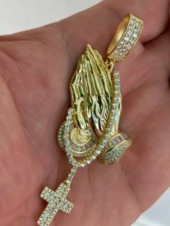 Real 925 Sterling Silver Big 3" Praying Hands Cross Mens Pendant Necklace ICED 17 Real 925 Sterling Silver Big 3" Praying Hands Cross Mens Pendant Necklace ICED -Harlem Bling Shop harlembling real 925 sterling silver big 3 praying hands cross mens pendant necklace iced 52072.1664393515