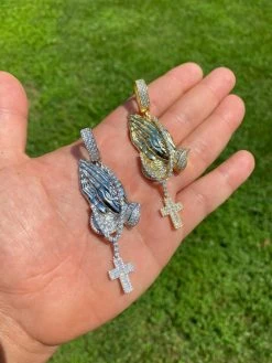 Real 925 Sterling Silver Big 3" Praying Hands Cross Mens Pendant Necklace ICED 23 Real 925 Sterling Silver Big 3" Praying Hands Cross Mens Pendant Necklace ICED -Harlem Bling Shop harlembling real 925 sterling silver big 3 praying hands cross mens pendant necklace iced 80358.1664371243