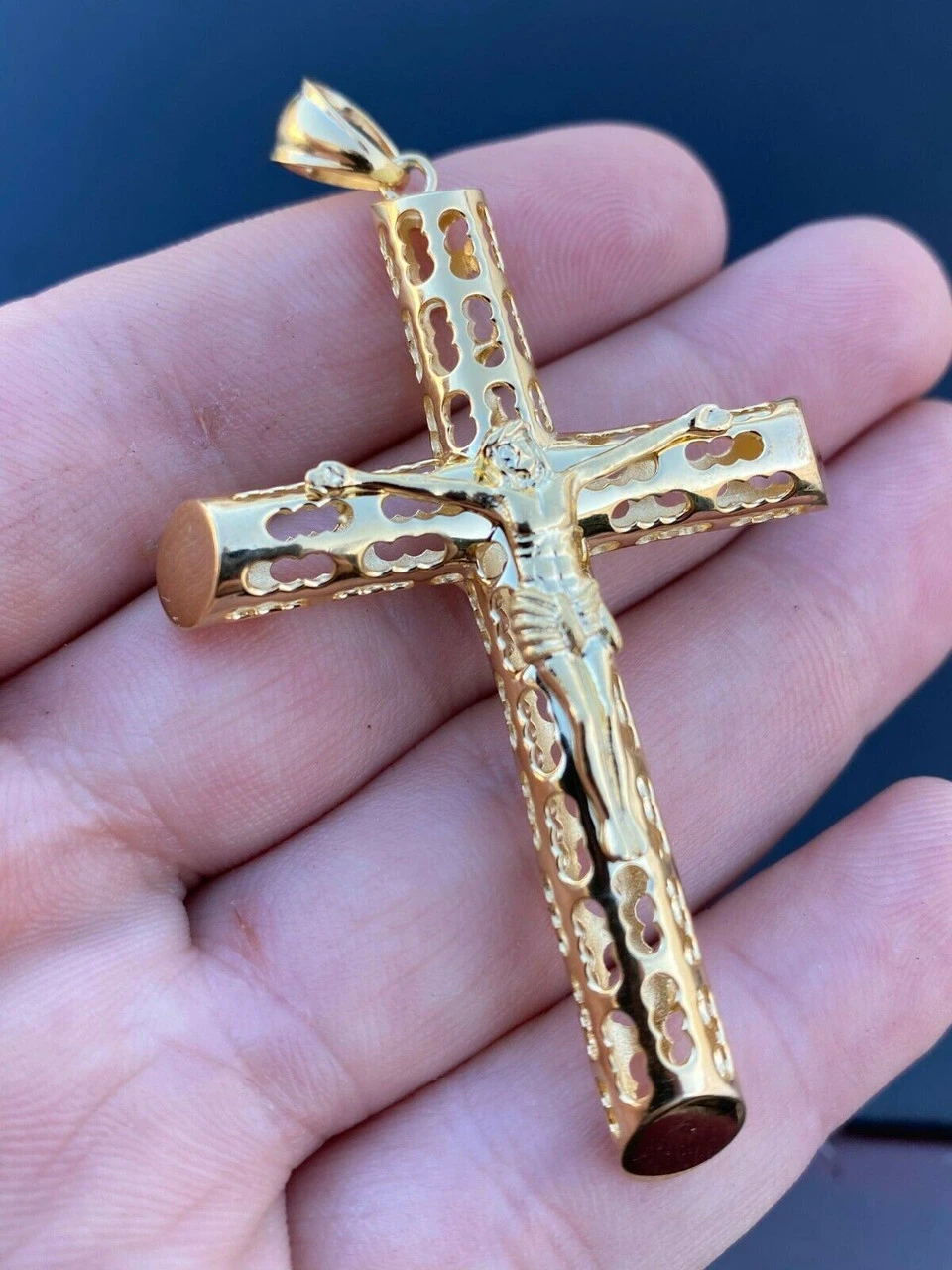 Real 925 Sterling Silver Gold Finish Cross Pendant Necklace Big 2.5" Jesus Piece 8 Real 925 Sterling Silver Gold Finish Cross Pendant Necklace Big 2.5" Jesus Piece - Image 6