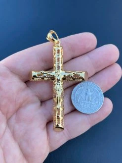 Real 925 Sterling Silver Gold Finish Cross Pendant Necklace Big 2.5" Jesus Piece 16 Real 925 Sterling Silver Gold Finish Cross Pendant Necklace Big 2.5" Jesus Piece -Harlem Bling Shop harlembling real 925 sterling silver gold finish cross pendant necklace big 2.5 jesus piece 80769.1664381055