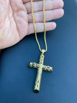 Real 925 Sterling Silver Gold Finish Cross Pendant Necklace Big 2.5" Jesus Piece 13 Real 925 Sterling Silver Gold Finish Cross Pendant Necklace Big 2.5" Jesus Piece -Harlem Bling Shop harlembling real 925 sterling silver gold finish cross pendant necklace big 2.5 jesus piece 89062.1664377837