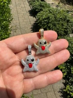 Real 925 Sterling Silver Gold Plated Snapchat Laughing Ghost Piece Pendant CZ 40 Real 925 Sterling Silver Gold Plated Snapchat Laughing Ghost Piece Pendant CZ -Harlem Bling Shop harlembling real 925 sterling silver gold plated snapchat laughing ghost piece pendant cz 12827.1691109022