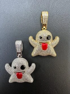Real 925 Sterling Silver Gold Plated Snapchat Laughing Ghost Piece Pendant CZ 28 Real 925 Sterling Silver Gold Plated Snapchat Laughing Ghost Piece Pendant CZ -Harlem Bling Shop harlembling real 925 sterling silver gold plated snapchat laughing ghost piece pendant cz 19908.1691108916