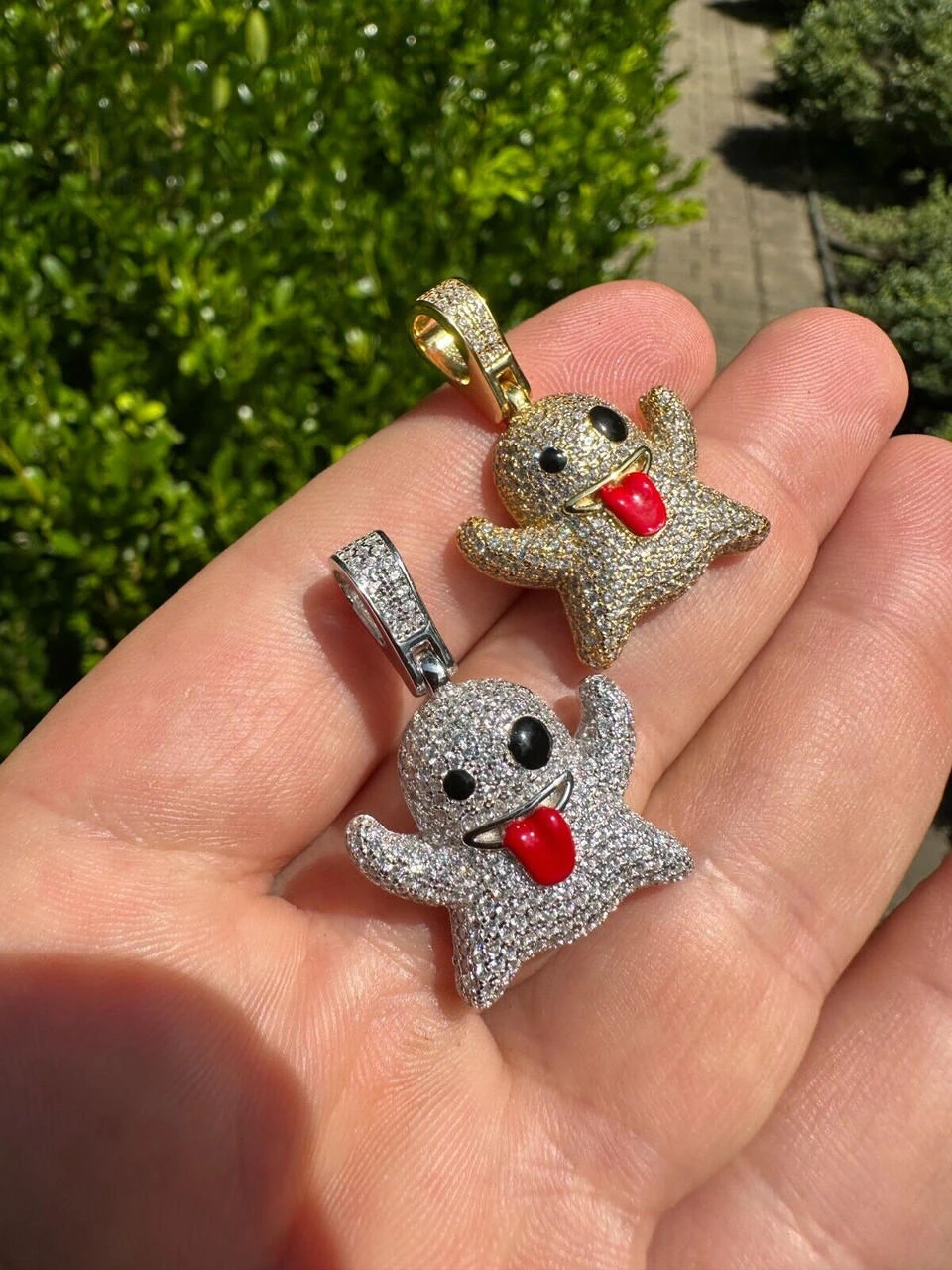 Real 925 Sterling Silver Gold Plated Snapchat Laughing Ghost Piece Pendant CZ 20 Real 925 Sterling Silver Gold Plated Snapchat Laughing Ghost Piece Pendant CZ - Image 18