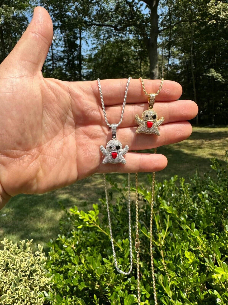 Real 925 Sterling Silver Gold Plated Snapchat Laughing Ghost Piece Pendant CZ 19 Real 925 Sterling Silver Gold Plated Snapchat Laughing Ghost Piece Pendant CZ - Image 17