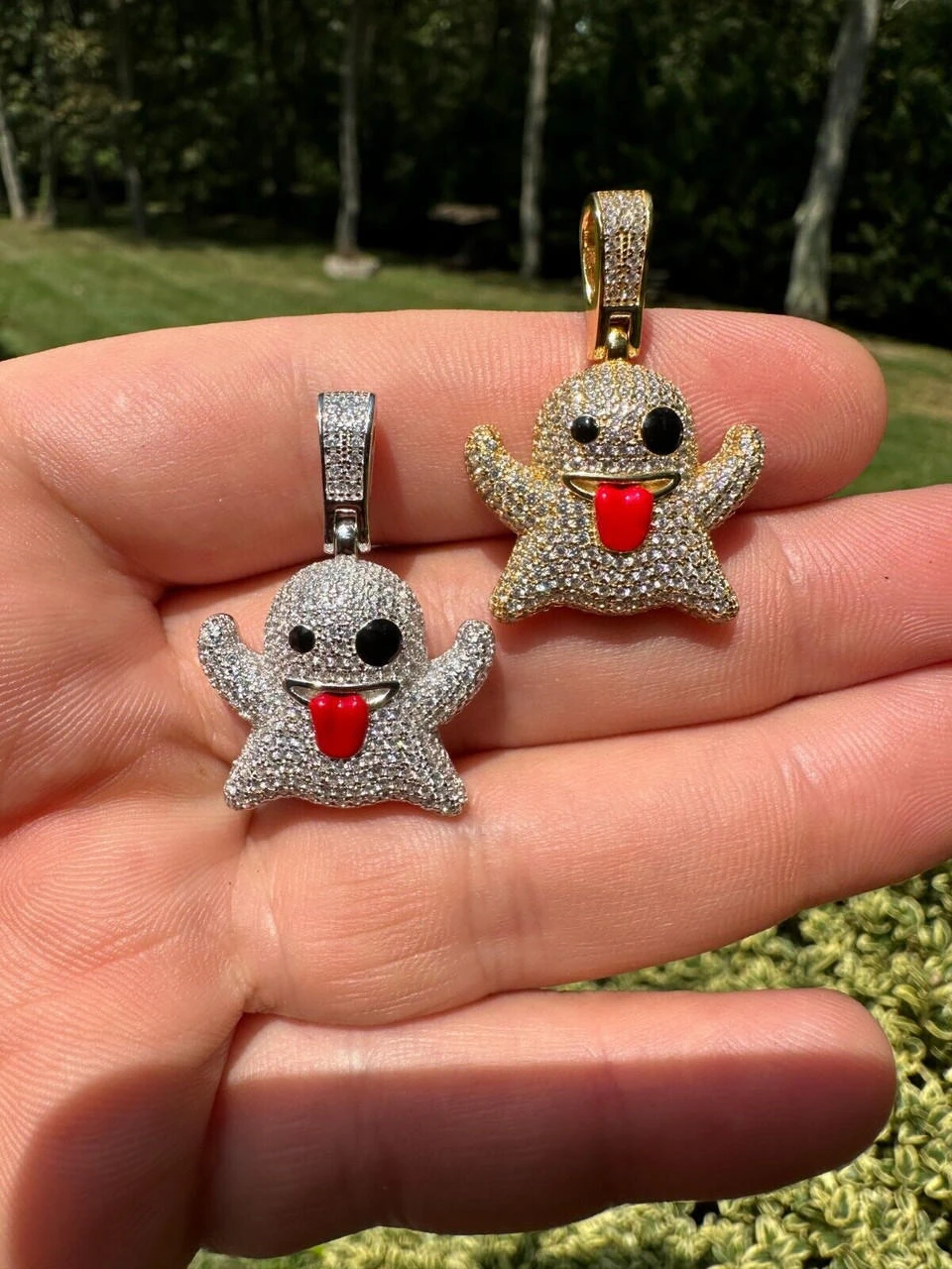 Real 925 Sterling Silver Gold Plated Snapchat Laughing Ghost Piece Pendant CZ 13 Real 925 Sterling Silver Gold Plated Snapchat Laughing Ghost Piece Pendant CZ - Image 11