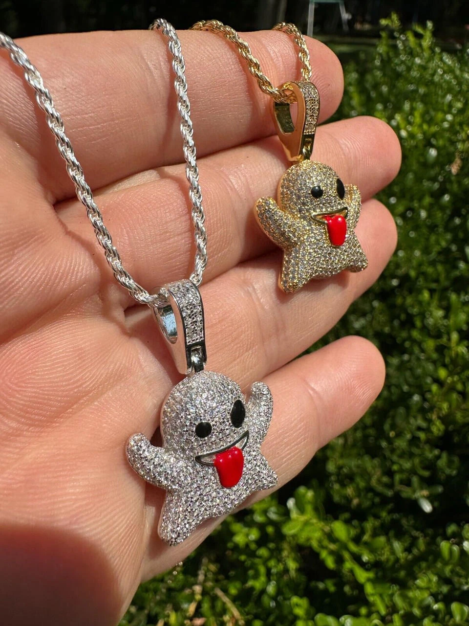 Real 925 Sterling Silver Gold Plated Snapchat Laughing Ghost Piece Pendant CZ 18 Real 925 Sterling Silver Gold Plated Snapchat Laughing Ghost Piece Pendant CZ - Image 16