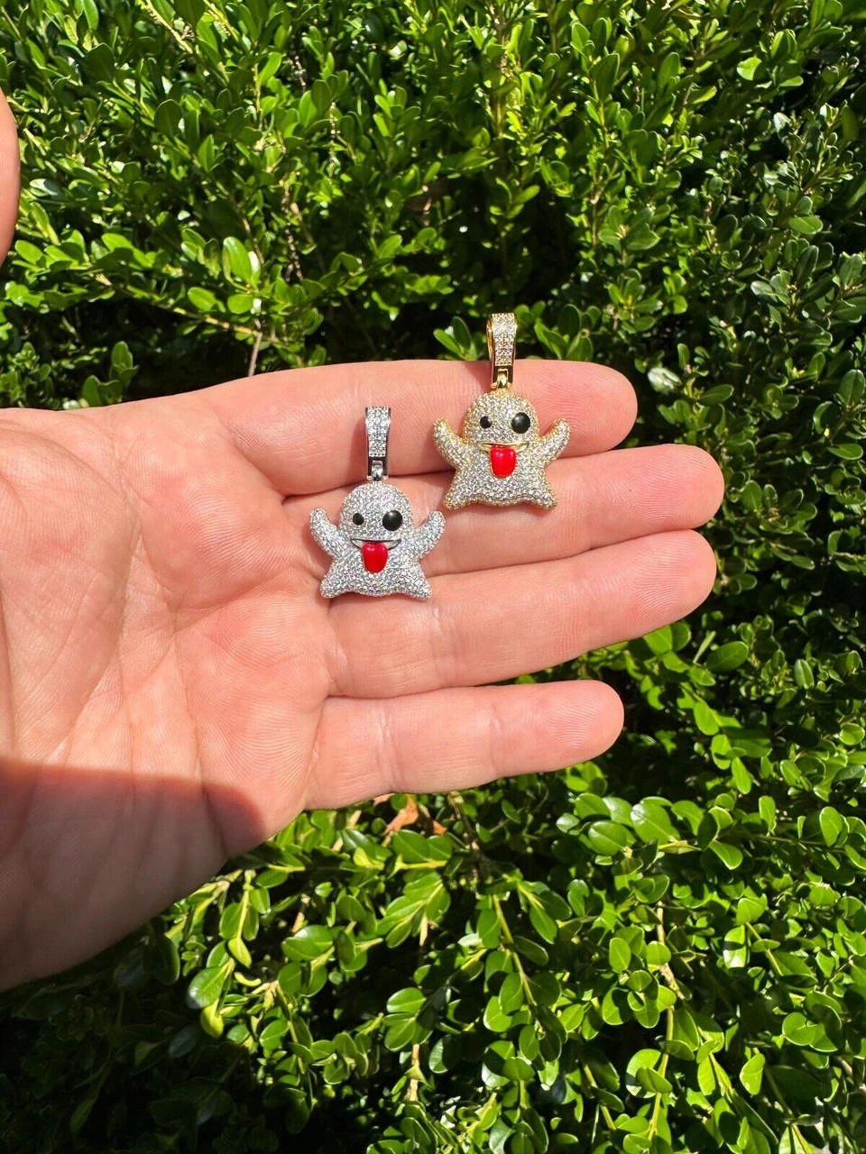 Real 925 Sterling Silver Gold Plated Snapchat Laughing Ghost Piece Pendant CZ 14 Real 925 Sterling Silver Gold Plated Snapchat Laughing Ghost Piece Pendant CZ - Image 12