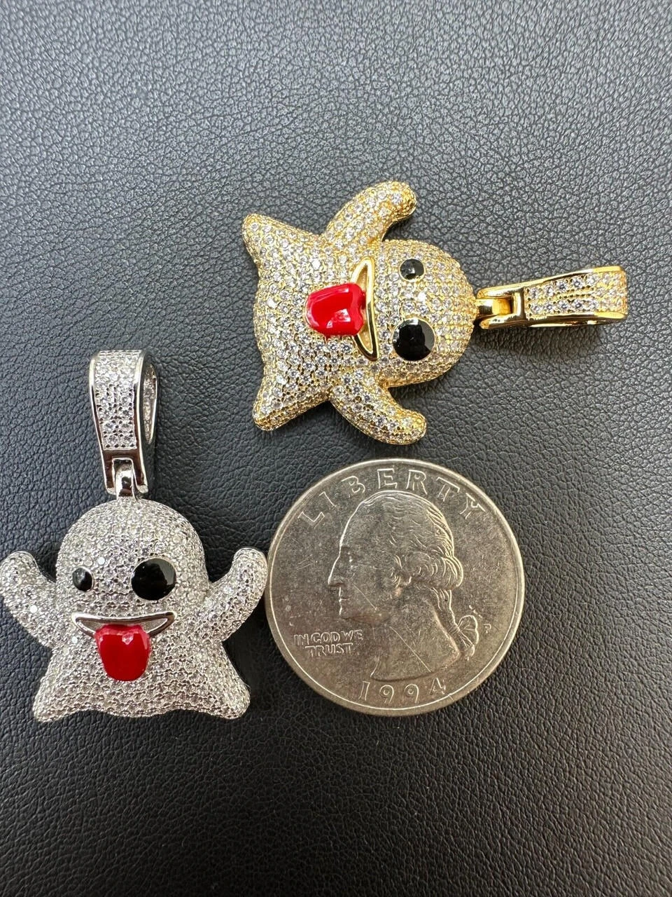 Real 925 Sterling Silver Gold Plated Snapchat Laughing Ghost Piece Pendant CZ 10 Real 925 Sterling Silver Gold Plated Snapchat Laughing Ghost Piece Pendant CZ - Image 8