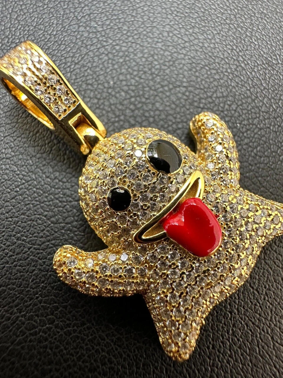 Real 925 Sterling Silver Gold Plated Snapchat Laughing Ghost Piece Pendant CZ 11 Real 925 Sterling Silver Gold Plated Snapchat Laughing Ghost Piece Pendant CZ - Image 9