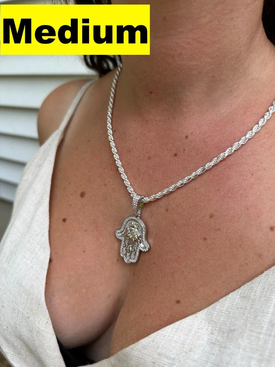 Real 925 Sterling Silver Hamsa Evil Eye Hand Iced MOISSANITE Pendant - 3 Sizes 15 Real 925 Sterling Silver Hamsa Evil Eye Hand Iced MOISSANITE Pendant - 3 Sizes - Image 13