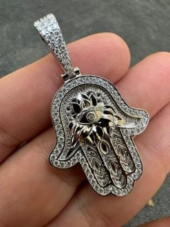 Real 925 Sterling Silver Hamsa Evil Eye Hand Iced MOISSANITE Pendant - 3 Sizes 38 Real 925 Sterling Silver Hamsa Evil Eye Hand Iced MOISSANITE Pendant - 3 Sizes -Harlem Bling Shop harlembling real 925 sterling silver hamsa evil eye hand iced moissanite pendant 3 sizes 06785.1694222399