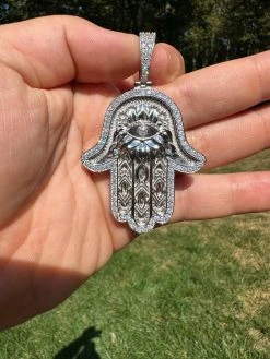 Real 925 Sterling Silver Hamsa Evil Eye Hand Iced MOISSANITE Pendant - 3 Sizes 32 Real 925 Sterling Silver Hamsa Evil Eye Hand Iced MOISSANITE Pendant - 3 Sizes -Harlem Bling Shop harlembling real 925 sterling silver hamsa evil eye hand iced moissanite pendant 3 sizes 13056.1694222444