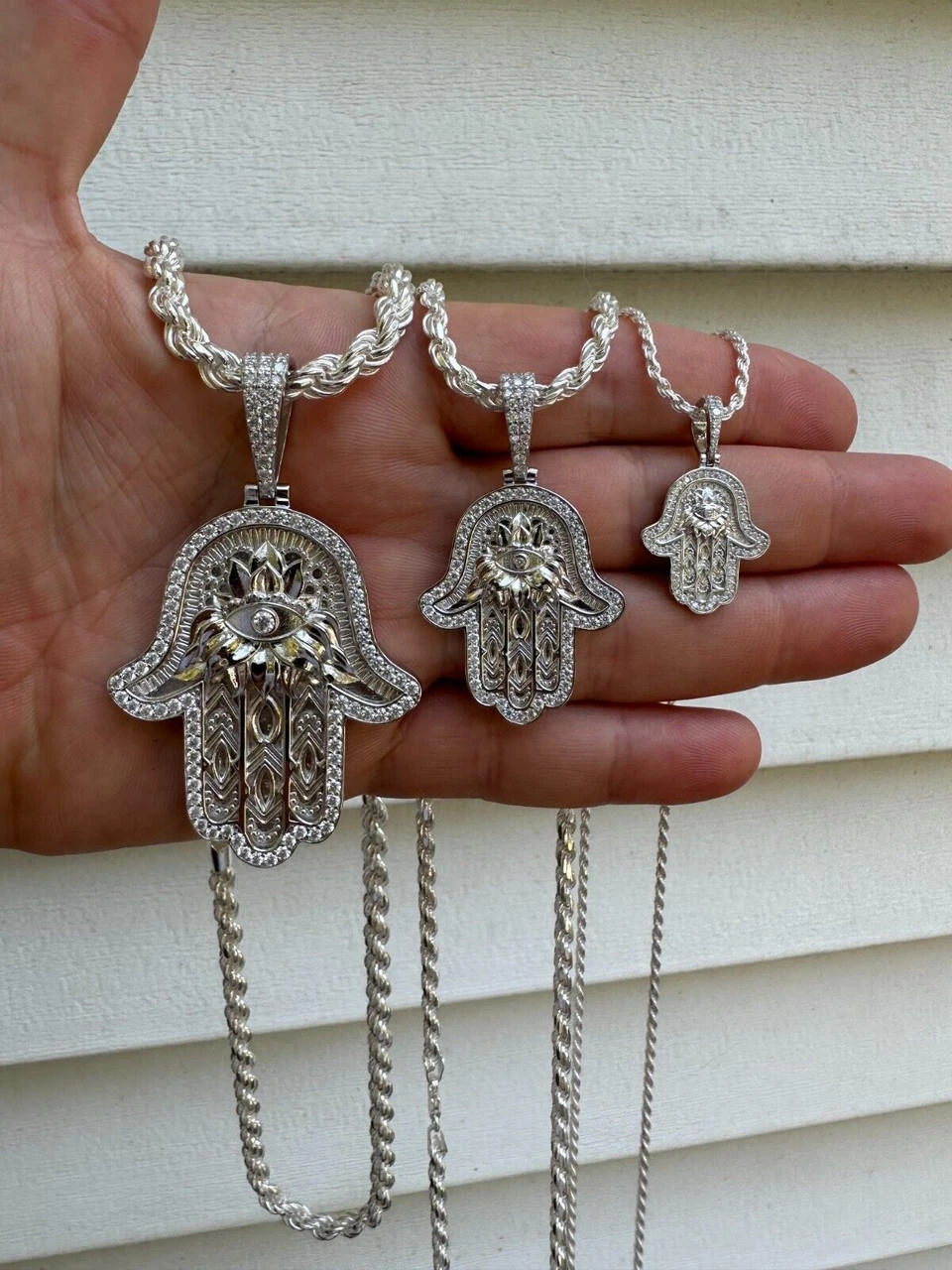 Real 925 Sterling Silver Hamsa Evil Eye Hand Iced MOISSANITE Pendant - 3 Sizes 18 Real 925 Sterling Silver Hamsa Evil Eye Hand Iced MOISSANITE Pendant - 3 Sizes - Image 16