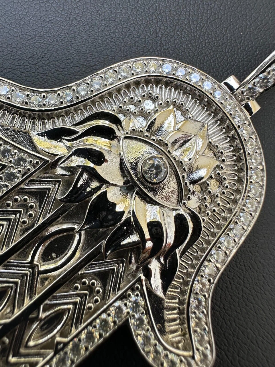 Real 925 Sterling Silver Hamsa Evil Eye Hand Iced MOISSANITE Pendant - 3 Sizes 8 Real 925 Sterling Silver Hamsa Evil Eye Hand Iced MOISSANITE Pendant - 3 Sizes - Image 6