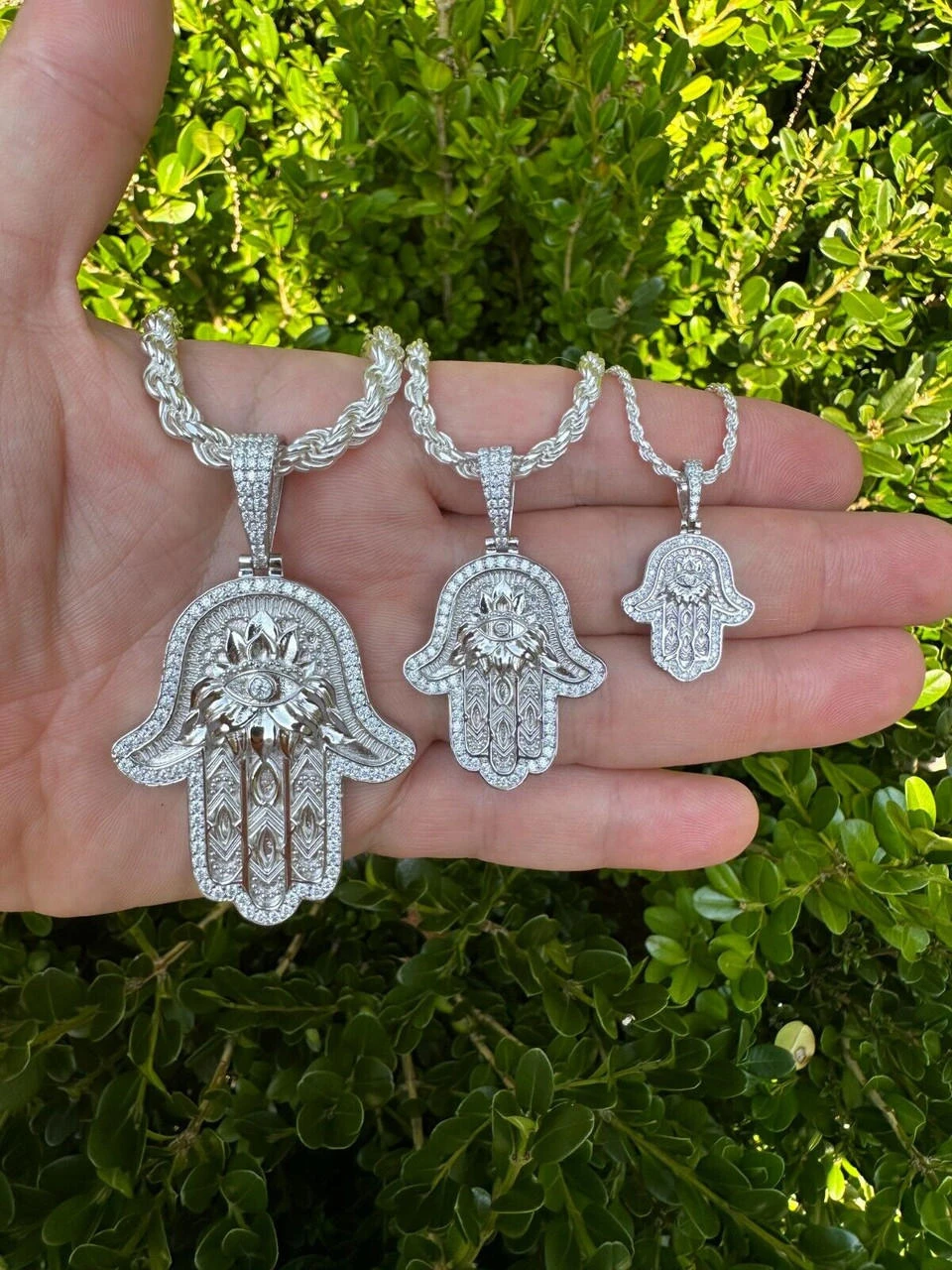 Real 925 Sterling Silver Hamsa Evil Eye Hand Iced MOISSANITE Pendant - 3 Sizes 5 Real 925 Sterling Silver Hamsa Evil Eye Hand Iced MOISSANITE Pendant - 3 Sizes - Image 3