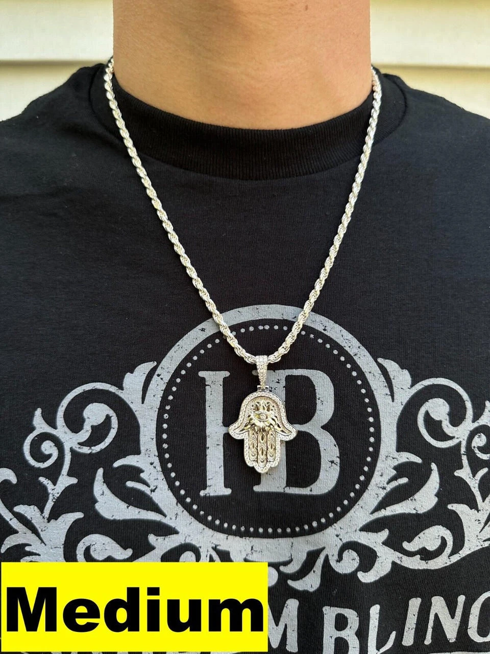 Real 925 Sterling Silver Hamsa Evil Eye Hand Iced MOISSANITE Pendant - 3 Sizes 6 Real 925 Sterling Silver Hamsa Evil Eye Hand Iced MOISSANITE Pendant - 3 Sizes - Image 4