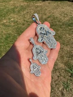 Real 925 Sterling Silver Hamsa Evil Eye Hand Iced MOISSANITE Pendant - 3 Sizes 31 Real 925 Sterling Silver Hamsa Evil Eye Hand Iced MOISSANITE Pendant - 3 Sizes -Harlem Bling Shop harlembling real 925 sterling silver hamsa evil eye hand iced moissanite pendant 3 sizes 83970.1694222416