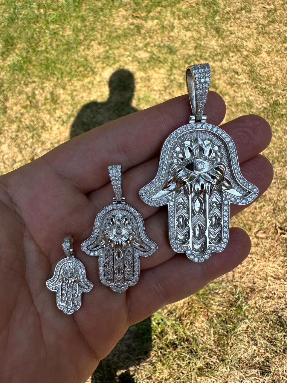 Real 925 Sterling Silver Hamsa Evil Eye Hand Iced MOISSANITE Pendant - 3 Sizes 22 Real 925 Sterling Silver Hamsa Evil Eye Hand Iced MOISSANITE Pendant - 3 Sizes - Image 20