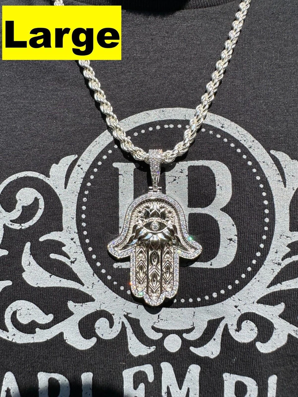 Real 925 Sterling Silver Hamsa Evil Eye Hand Iced MOISSANITE Pendant - 3 Sizes 7 Real 925 Sterling Silver Hamsa Evil Eye Hand Iced MOISSANITE Pendant - 3 Sizes - Image 5