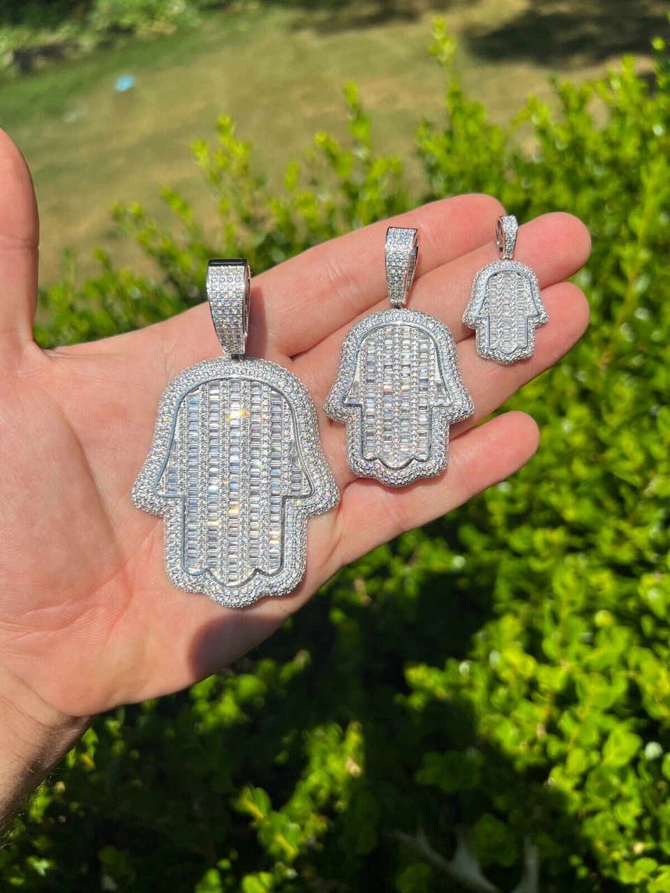 Real 925 Sterling Silver Hand Hamsa Iced Baguette CZ Hip Hop Pendant Necklace 14 Real 925 Sterling Silver Hand Hamsa Iced Baguette CZ Hip Hop Pendant Necklace - Image 12