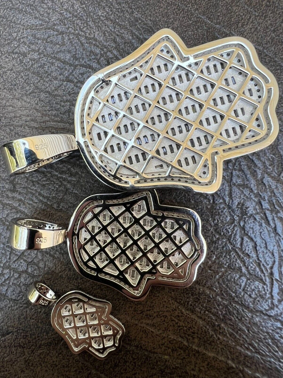 Real 925 Sterling Silver Hand Hamsa Iced Baguette CZ Hip Hop Pendant Necklace 8 Real 925 Sterling Silver Hand Hamsa Iced Baguette CZ Hip Hop Pendant Necklace - Image 6