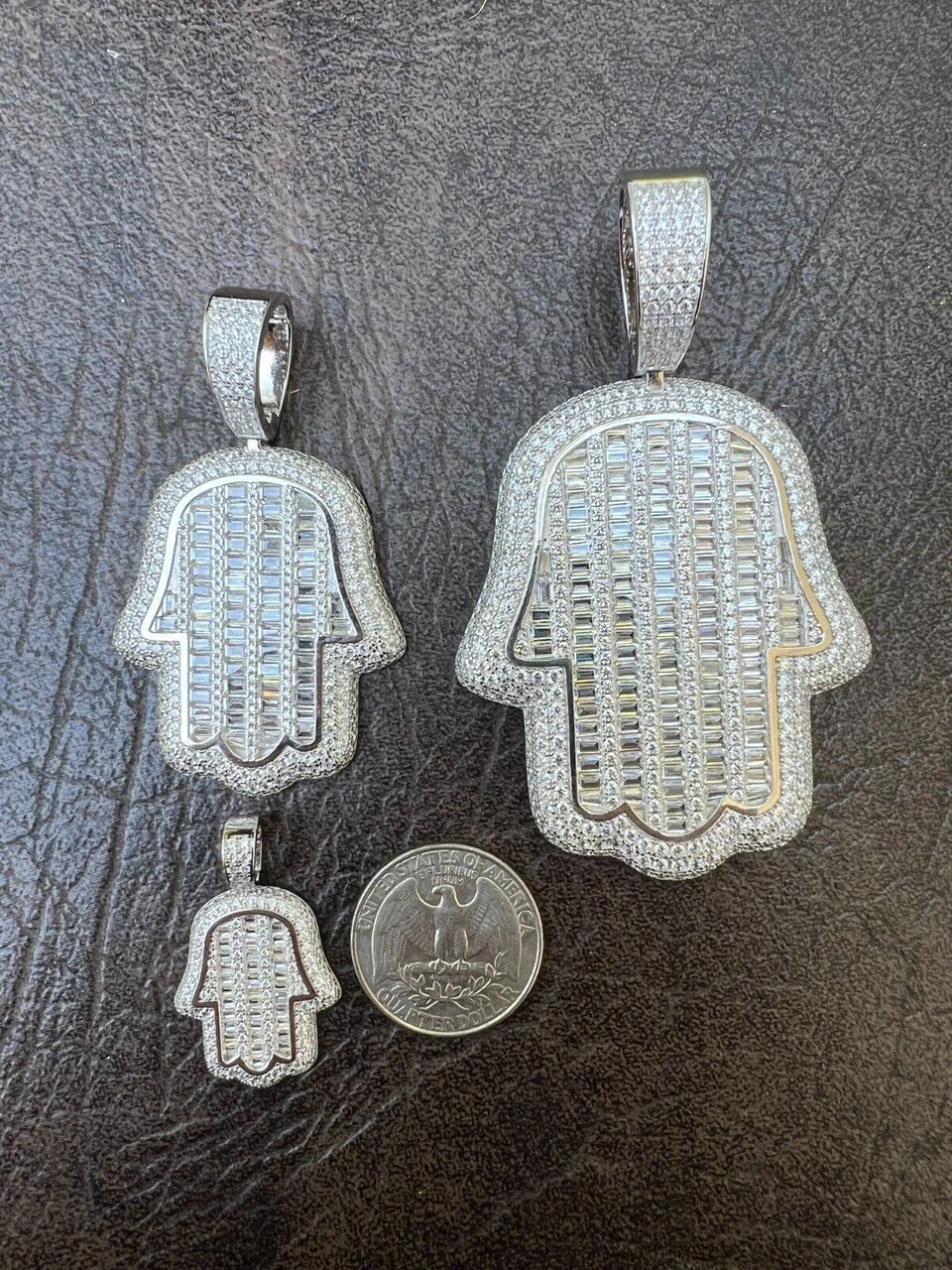Real 925 Sterling Silver Hand Hamsa Iced Baguette CZ Hip Hop Pendant Necklace 9 Real 925 Sterling Silver Hand Hamsa Iced Baguette CZ Hip Hop Pendant Necklace - Image 7