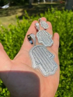 Real 925 Sterling Silver Hand Hamsa Iced Baguette CZ Hip Hop Pendant Necklace 16 Real 925 Sterling Silver Hand Hamsa Iced Baguette CZ Hip Hop Pendant Necklace -Harlem Bling Shop harlembling real 925 sterling silver hand hamsa iced baguette cz hip hop pendant necklace 76177.1664302100