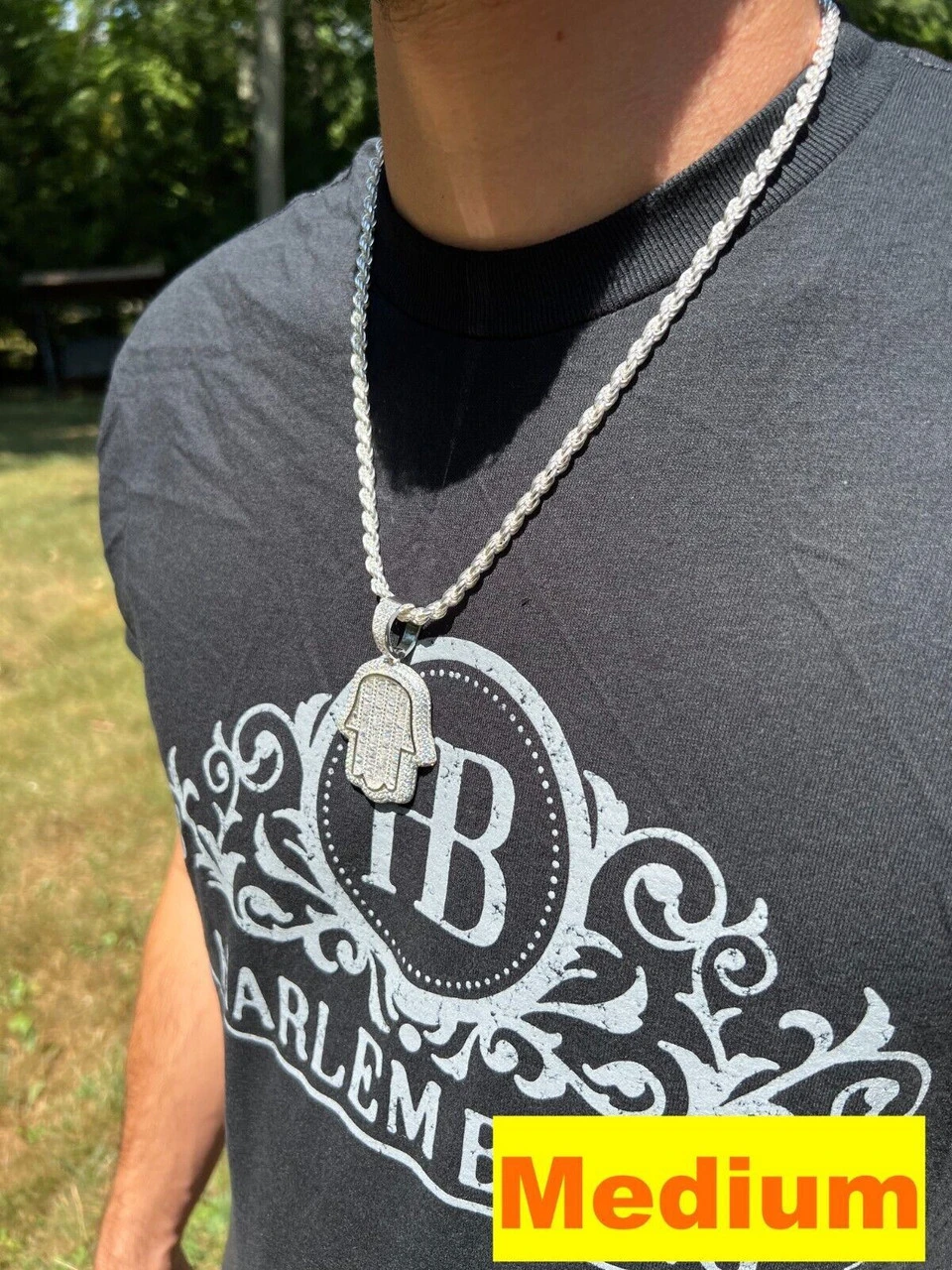 Real 925 Sterling Silver Hand Hamsa Iced Baguette CZ Hip Hop Pendant Necklace 13 Real 925 Sterling Silver Hand Hamsa Iced Baguette CZ Hip Hop Pendant Necklace - Image 11