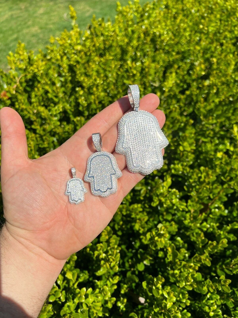 Real 925 Sterling Silver Hand Of God Hamsa Iced Hip Hop Diamond Pendant Necklace 7 Real 925 Sterling Silver Hand Of God Hamsa Iced Hip Hop Diamond Pendant Necklace - Image 5