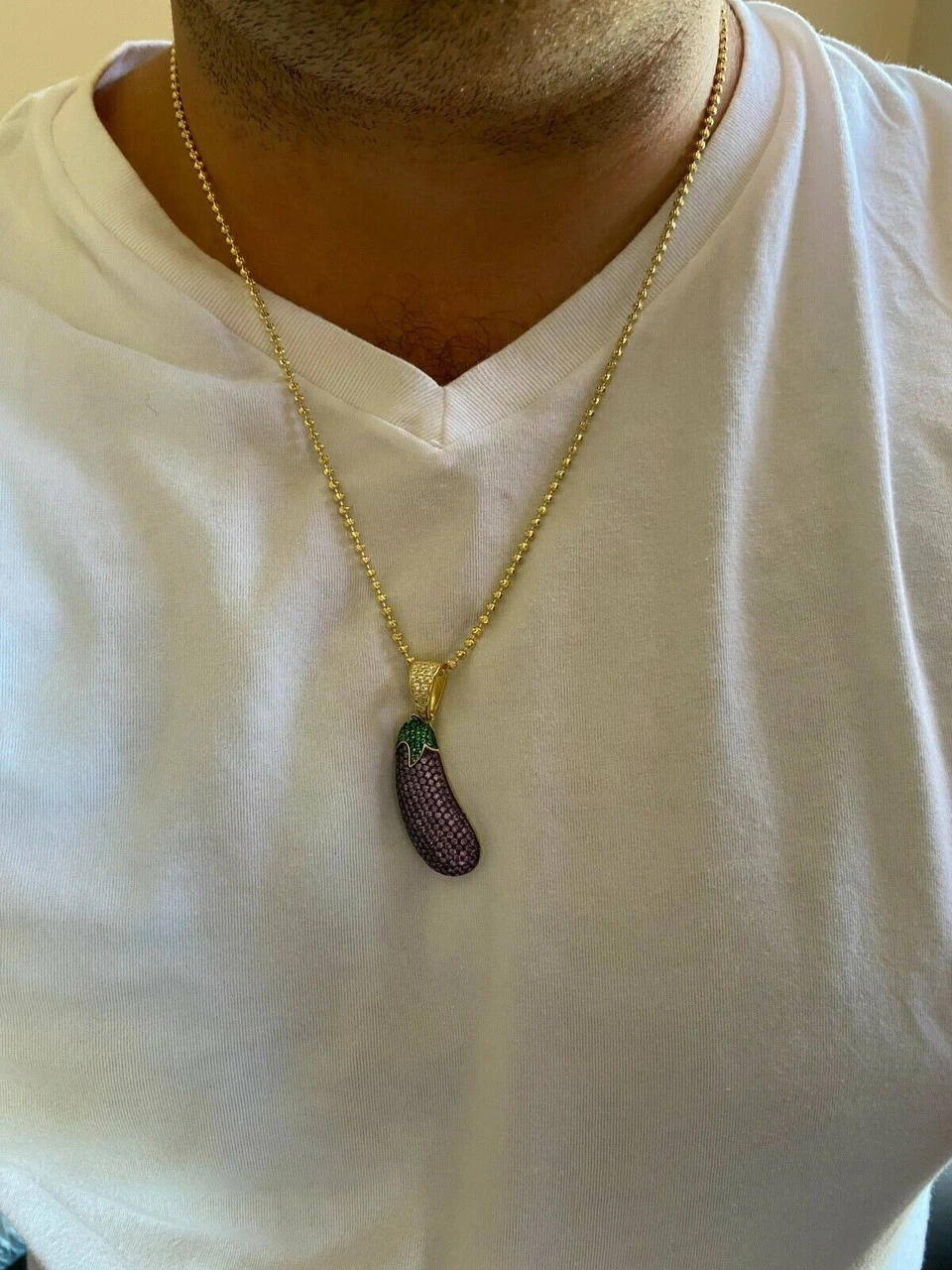 Real 925 Sterling Silver Hip Hop Eggplant Emoji Pendant Necklace Iced 2" Big 9 Real 925 Sterling Silver Hip Hop Eggplant Emoji Pendant Necklace Iced 2" Big - Image 7