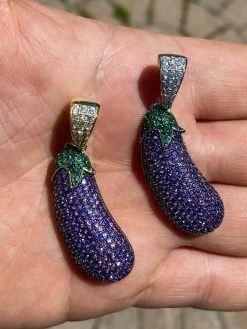 Real 925 Sterling Silver Hip Hop Eggplant Emoji Pendant Necklace Iced 2" Big 18 Real 925 Sterling Silver Hip Hop Eggplant Emoji Pendant Necklace Iced 2" Big -Harlem Bling Shop harlembling real 925 sterling silver hip hop eggplant emoji pendant necklace iced 2 big 47161.1664378635