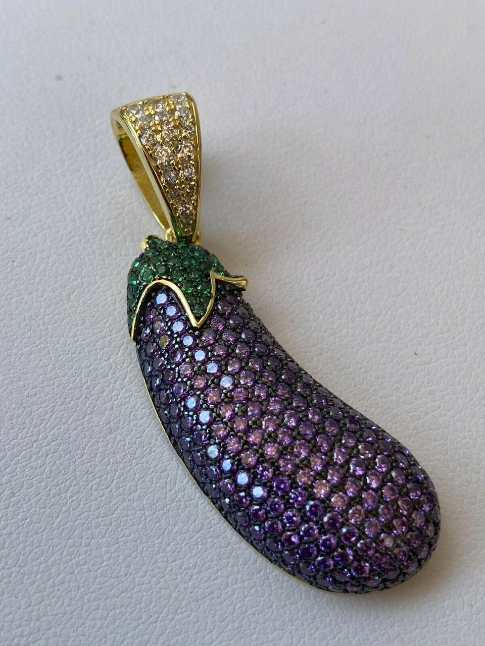 Real 925 Sterling Silver Hip Hop Eggplant Emoji Pendant Necklace Iced 2" Big 14 Real 925 Sterling Silver Hip Hop Eggplant Emoji Pendant Necklace Iced 2" Big - Image 12