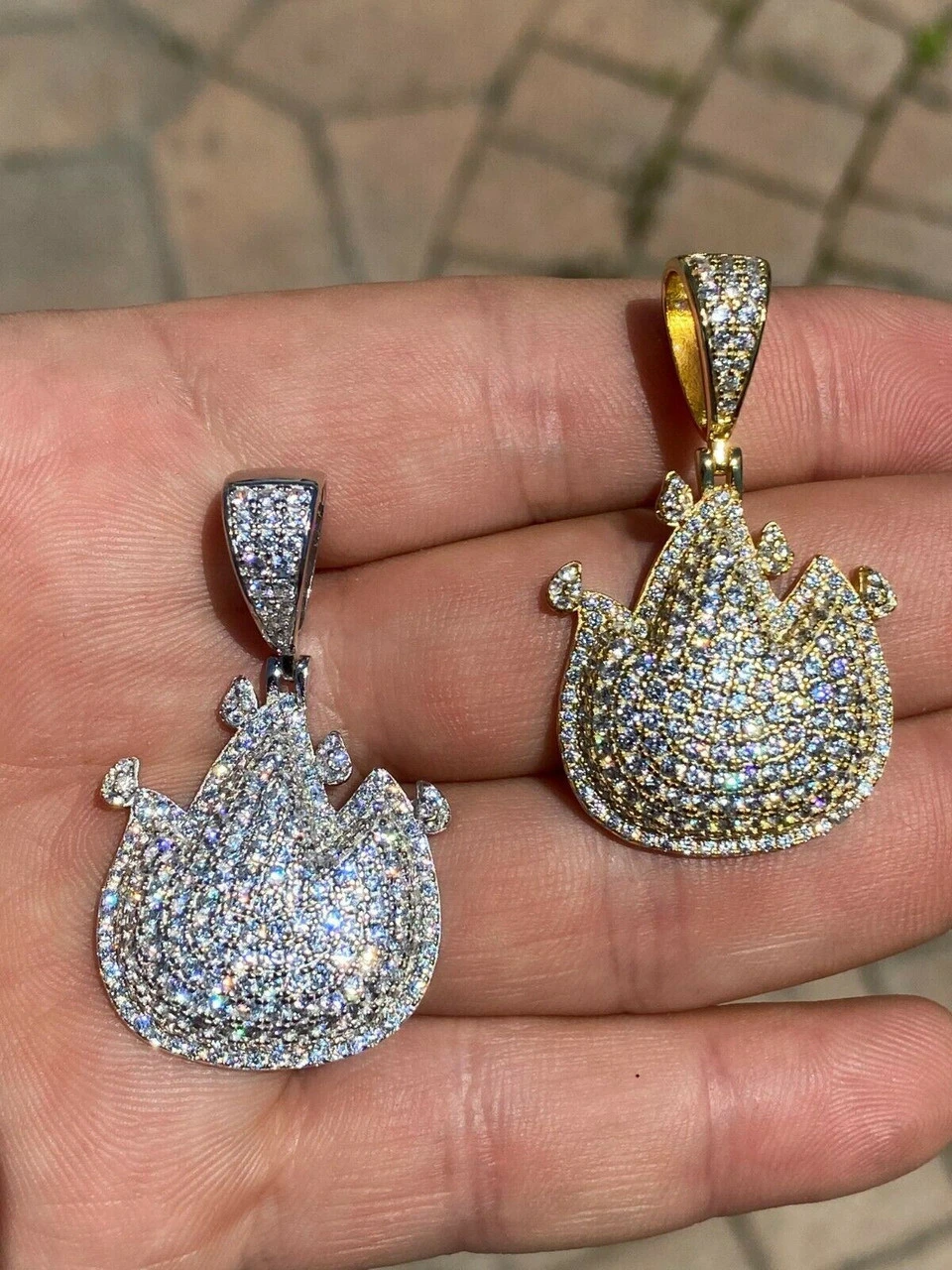 Real 925 Sterling Silver Hip Hop Fire Emoji Pendant Necklace Iced Flame 4 Real 925 Sterling Silver Hip Hop Fire Emoji Pendant Necklace Iced Flame - Image 2