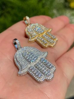 Real 925 Sterling Silver Hip Hop Hamsa Hand Pendant Iced Diamond Necklace Gold 15 Real 925 Sterling Silver Hip Hop Hamsa Hand Pendant Iced Diamond Necklace Gold -Harlem Bling Shop harlembling real 925 sterling silver hip hop hamsa hand pendant iced diamond necklace gold 14063.1664396753