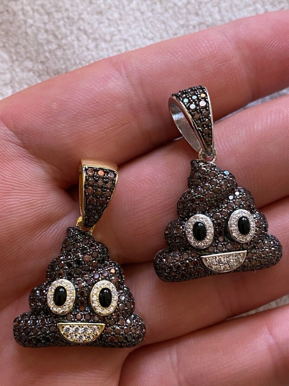 Real 925 Sterling Silver Hip Hop Poop Emoji Pendant Necklace Iced Diamond 1" 14 Real 925 Sterling Silver Hip Hop Poop Emoji Pendant Necklace Iced Diamond 1" - Image 12