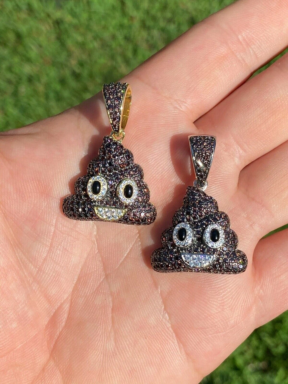 Real 925 Sterling Silver Hip Hop Poop Emoji Pendant Necklace Iced Diamond 1" 8 Real 925 Sterling Silver Hip Hop Poop Emoji Pendant Necklace Iced Diamond 1" - Image 6