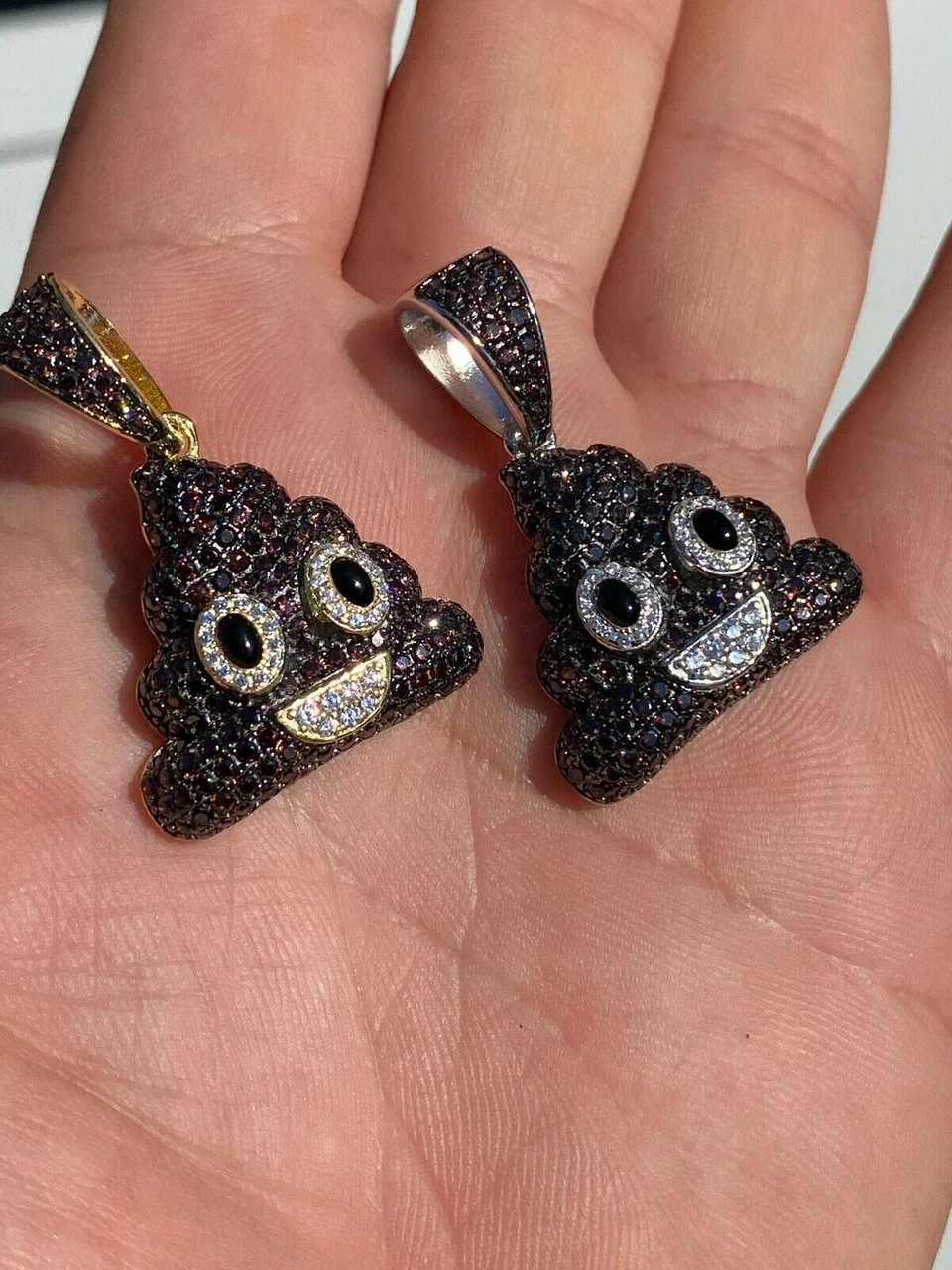 Real 925 Sterling Silver Hip Hop Poop Emoji Pendant Necklace Iced Diamond 1" 9 Real 925 Sterling Silver Hip Hop Poop Emoji Pendant Necklace Iced Diamond 1" - Image 7