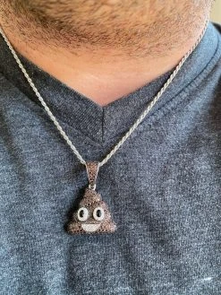 Real 925 Sterling Silver Hip Hop Poop Emoji Pendant Necklace Iced Diamond 1" 24 Real 925 Sterling Silver Hip Hop Poop Emoji Pendant Necklace Iced Diamond 1" -Harlem Bling Shop harlembling real 925 sterling silver hip hop poop emoji pendant necklace iced diamond 1 87552.1664377181