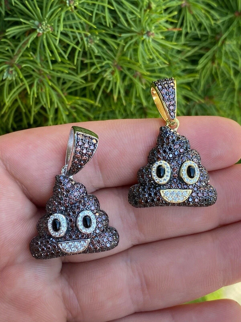 Real 925 Sterling Silver Hip Hop Poop Emoji Pendant Necklace Iced Diamond 1" 4 Real 925 Sterling Silver Hip Hop Poop Emoji Pendant Necklace Iced Diamond 1" - Image 2